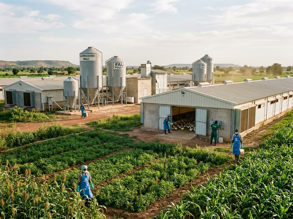 Unité de production agro-industrielle et parcelles cultivées.